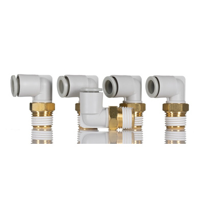SMC KQ2 Series Elbow Threaded Adaptor, R 1/4 Male to Push In 8 mm, Threaded-to-Tube Connection Style