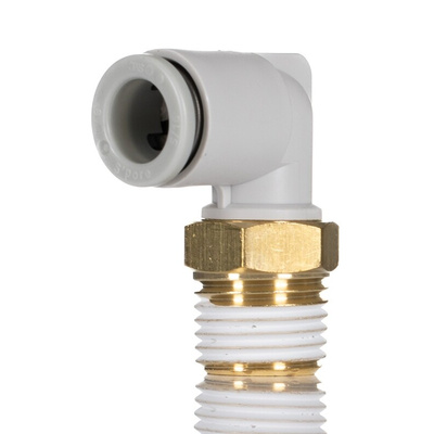 SMC KQ2 Series Elbow Threaded Adaptor, R 1/4 Male to Push In 8 mm, Threaded-to-Tube Connection Style