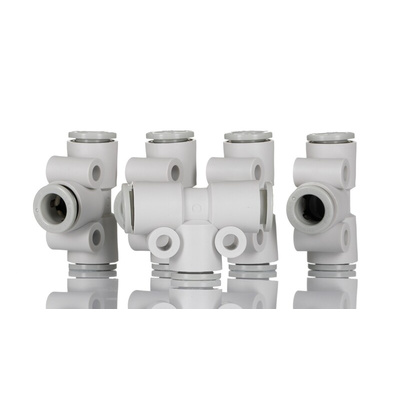 SMC KQ2 Series Tee Tube-to-Tube Adaptor Push In 6 mm, Push In 6 mm to Push In 6 mm, Tube-to-Tube Connection Style