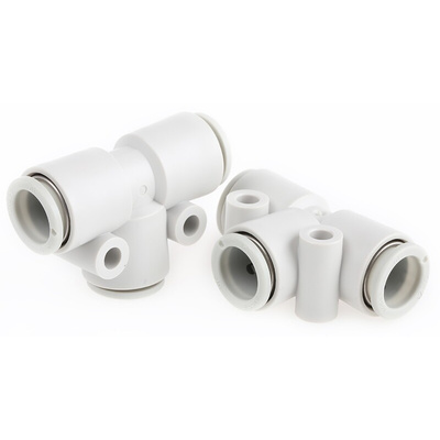 SMC KQ2 Series Tee Tube-to-Tube Adaptor Push In 10 mm, Push In 10 mm to Push In 10 mm, Tube-to-Tube Connection Style