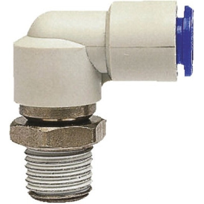 SMC KX Series Elbow Threaded Adaptor, R 1/8 Male to Push In 6 mm, Threaded-to-Tube Connection Style