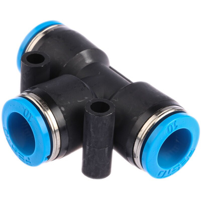 Festo QST Series Tee Tube-to-Tube Adaptor Push In 10 mm, Push In 10 mm to Push In 10 mm, Tube-to-Tube Connection Style,