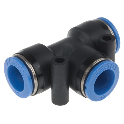 Festo QST Series Tee Tube-to-Tube Adaptor Push In 12 mm, Push In 12 mm to Push In 12 mm, Tube-to-Tube Connection Style,