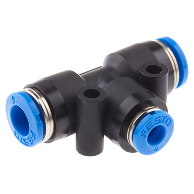 Festo QST Series Tee Tube-to-Tube Adaptor Push In 4 mm, Push In 6 mm to Push In 6 mm, Tube-to-Tube Connection Style,