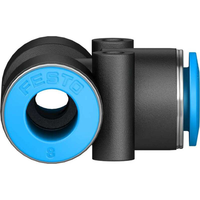 Festo QST Series Tee Tube-to-Tube Adaptor Push In 8 mm, Push In 8 mm to Push In 8 mm, Tube-to-Tube Connection Style,