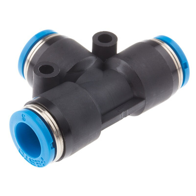 Festo QST Series Tee Tube-to-Tube Adaptor Push In 8 mm, Push In 8 mm to Push In 8 mm, Tube-to-Tube Connection Style,