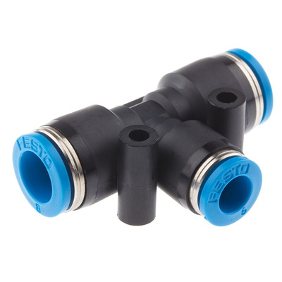 Festo QST Series Tee Tube-to-Tube Adaptor Push In 6 mm, Push In 8 mm to Push In 8 mm, Tube-to-Tube Connection Style,