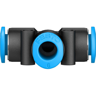 Festo QSMT Series Tee Tube-to-Tube Adaptor Push In 6 mm, Push In 6 mm to Push In 6 mm, Tube-to-Tube Connection Style,