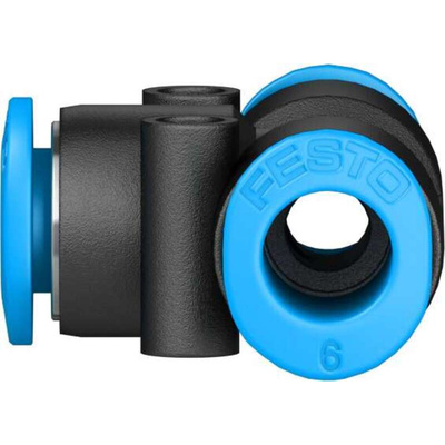 Festo QSMT Series Tee Tube-to-Tube Adaptor Push In 6 mm, Push In 6 mm to Push In 6 mm, Tube-to-Tube Connection Style,