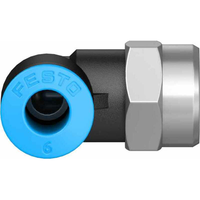 Festo QS Series Elbow Threaded Adaptor, G 1/8 Female to Push In 6 mm, Threaded-to-Tube Connection Style, 153274