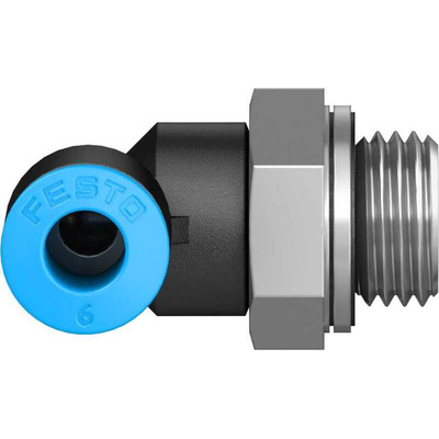 Festo QS Series Elbow Threaded Adaptor, G 1/4 Male to Push In 6 mm, Threaded-to-Tube Connection Style, 186118