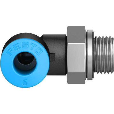 Festo QS Series Elbow Threaded Adaptor, G 1/8 Male to Push In 6 mm, Threaded-to-Tube Connection Style, 186117