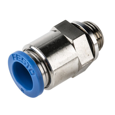 Festo QS Series Straight Threaded Adaptor, G 1/8 Male to Push In 8 mm, Threaded-to-Tube Connection Style, 186098