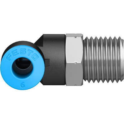 Festo QS Series Elbow Threaded Adaptor, R 1/4 Male to Push In 6 mm, Threaded-to-Tube Connection Style, 153047