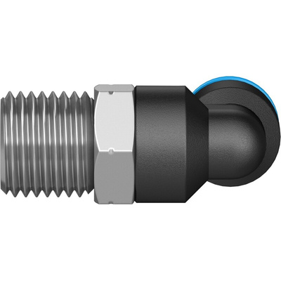 Festo QS Series Elbow Threaded Adaptor, R 1/4 Male to Push In 6 mm, Threaded-to-Tube Connection Style, 153047