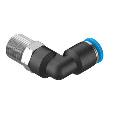 Festo QS Series Elbow Threaded Adaptor, R 1/8 Male to Push In 4 mm, Threaded-to-Tube Connection Style, 153045