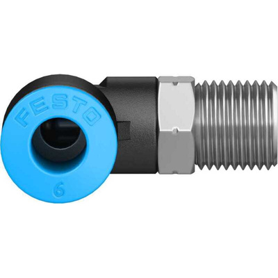 Festo QS Series Elbow Threaded Adaptor, R 1/8 Male to Push In 6 mm, Threaded-to-Tube Connection Style, 153046