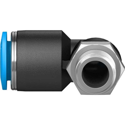 Festo QS Series Elbow Threaded Adaptor, R 1/8 Male to Push In 8 mm, Threaded-to-Tube Connection Style, 153048
