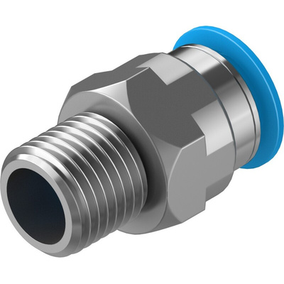 Festo QS Series Straight Threaded Adaptor, R 1/4 Male to Push In 10 mm, Threaded-to-Tube Connection Style, 153007
