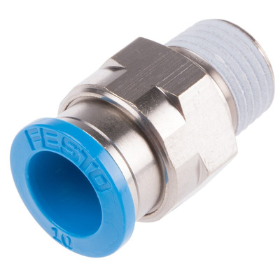 Festo QS Series Straight Threaded Adaptor, R 1/4 Male to Push In 10 mm, Threaded-to-Tube Connection Style, 153007