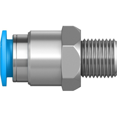 Festo QS Series Straight Threaded Adaptor, R 1/8 Male to Push In 8 mm, Threaded-to-Tube Connection Style, 153004