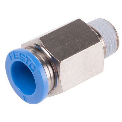 Festo QS Series Straight Threaded Adaptor, R 1/8 Male to Push In 8 mm, Threaded-to-Tube Connection Style, 153004