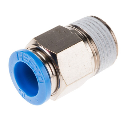 Festo QS Series Straight Threaded Adaptor, R 3/8 Male to Push In 10 mm, Threaded-to-Tube Connection Style, 153008