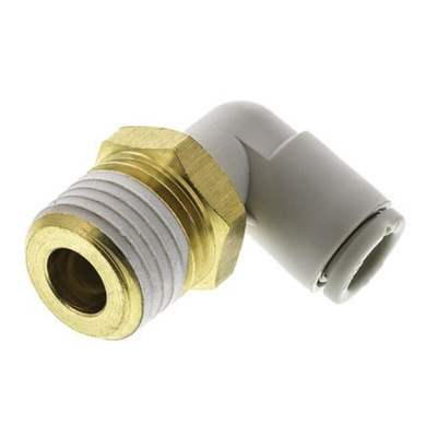 SMC KQ2 Series Elbow Threaded Adaptor, R 1/8 Male to Push In 6 mm, Threaded-to-Tube Connection Style