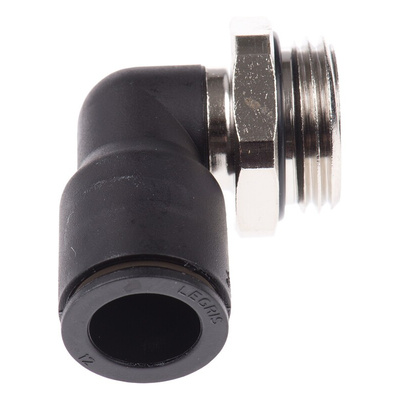 Legris LF3000 Series Elbow Threaded Adaptor, G 1/2 Male to Push In 12 mm, Threaded-to-Tube Connection Style