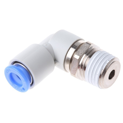 SMC KSL Series Elbow Threaded Adaptor, R 1/4 Male to Push In 6 mm, Threaded-to-Tube Connection Style