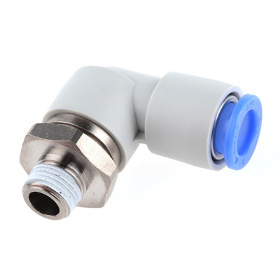 SMC KSL Series Elbow Threaded Adaptor, R 1/8 Male to Push In 8 mm, Threaded-to-Tube Connection Style