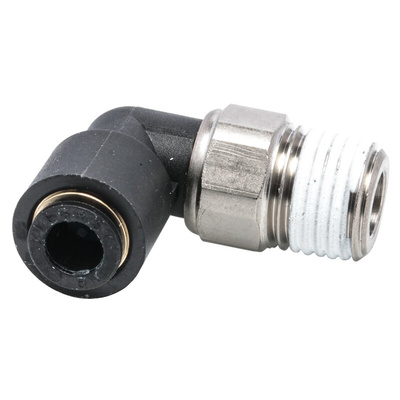 Legris LF3000 Series Elbow Threaded Adaptor, R 1/4 Male to Push In 6 mm, Threaded-to-Tube Connection Style