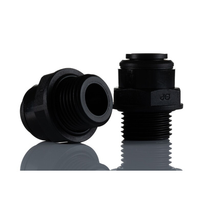 John Guest PM Series Straight Threaded Adaptor, Push In 12 mm to G 1/2 Male, Threaded-to-Tube Connection Style
