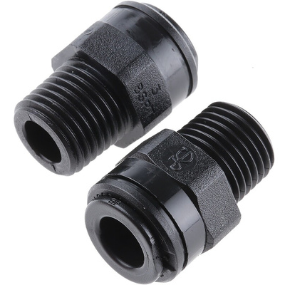 John Guest PM Series Straight Threaded Adaptor, R 1/4 Male to Push In 8 mm, Threaded-to-Tube Connection Style