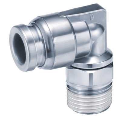 SMC KQG2 Series Elbow Threaded Adaptor, R 3/8 Male to Push In 8 mm, Threaded-to-Tube Connection Style