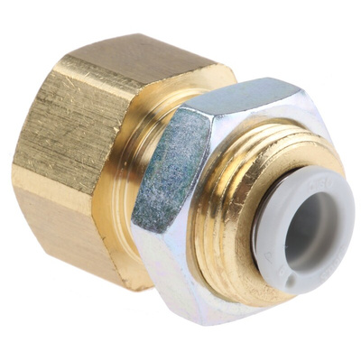SMC KQ2 Series Bulkhead Threaded-to-Tube Adaptor, Rc 1/4 Female to Push In 6 mm, Threaded-to-Tube Connection Style