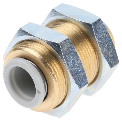 SMC KQ2 Series Bulkhead Tube-to-Tube Adaptor, Push In 10 mm to Push In 10 mm, Tube-to-Tube Connection Style