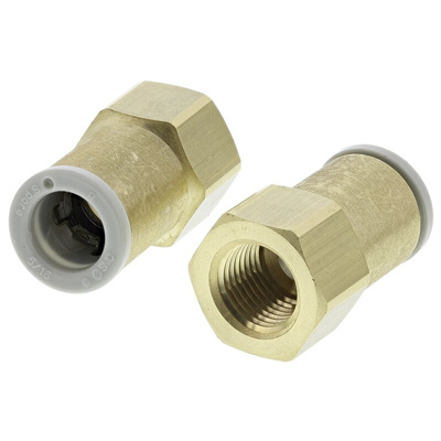 SMC KQ2 Series Straight Threaded Adaptor, Rc 1/8 Female to Push In 8 mm, Threaded-to-Tube Connection Style