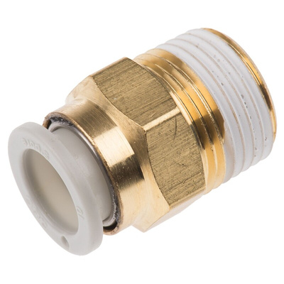 SMC KQ2 Series Straight Threaded Adaptor, R 3/8 Male to Push In 10 mm, Threaded-to-Tube Connection Style