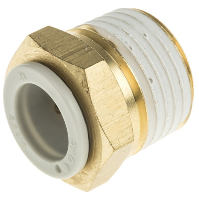 SMC KQ2 Series Straight Threaded Adaptor, R 1/2 Male to Push In 12 mm, Threaded-to-Tube Connection Style