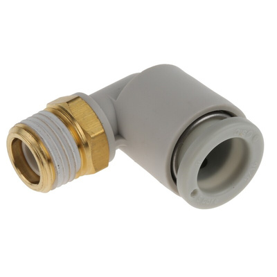 SMC KQ2 Series Elbow Threaded Adaptor, R 1/8 Male to Push In 8 mm, Threaded-to-Tube Connection Style