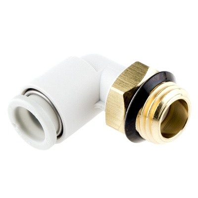 SMC KQ2 Series Elbow Threaded Adaptor, Uni 1/4 Male to Push In 8 mm, Threaded-to-Tube Connection Style