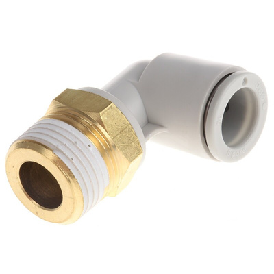 SMC KQ2 Series Elbow Threaded Adaptor, R 3/8 Male to Push In 10 mm, Threaded-to-Tube Connection Style