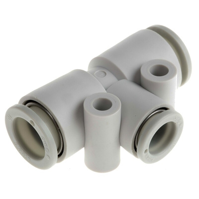 SMC KQ2 Series Tee Tube-to-Tube Adaptor Push In 8 mm, Push In 10 mm to Push In 10 mm, Tube-to-Tube Connection Style