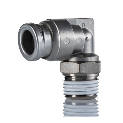 SMC KQB2 Series Elbow Threaded Adaptor, NPT 1/8 Male to Push In 1/4 in, Threaded-to-Tube Connection Style