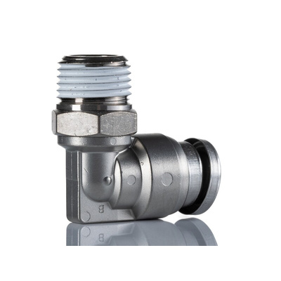 SMC KQB2 Series Elbow Threaded Adaptor, NPT 1/8 Male to Push In 1/4 in, Threaded-to-Tube Connection Style