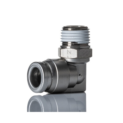 SMC KQB2 Series Elbow Threaded Adaptor, NPT 1/8 Male to Push In 1/4 in, Threaded-to-Tube Connection Style