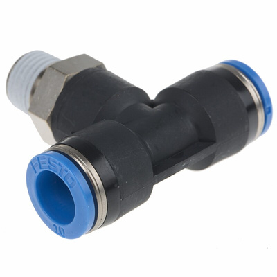 Festo QS Series Tee Threaded Adaptor, Push In 10 mm to Push In 10 mm, Threaded-to-Tube Connection Style, 153112