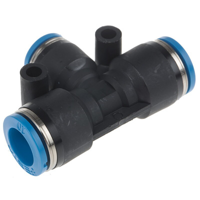 Festo QST Series Tee Tube-to-Tube Adaptor Push In 8 mm, Push In 10 mm to Push In 10 mm, Tube-to-Tube Connection Style,