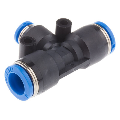 Festo QST Series Tee Tube-to-Tube Adaptor Push In 4 mm, Push In 8 mm to Push In 8 mm, Tube-to-Tube Connection Style,